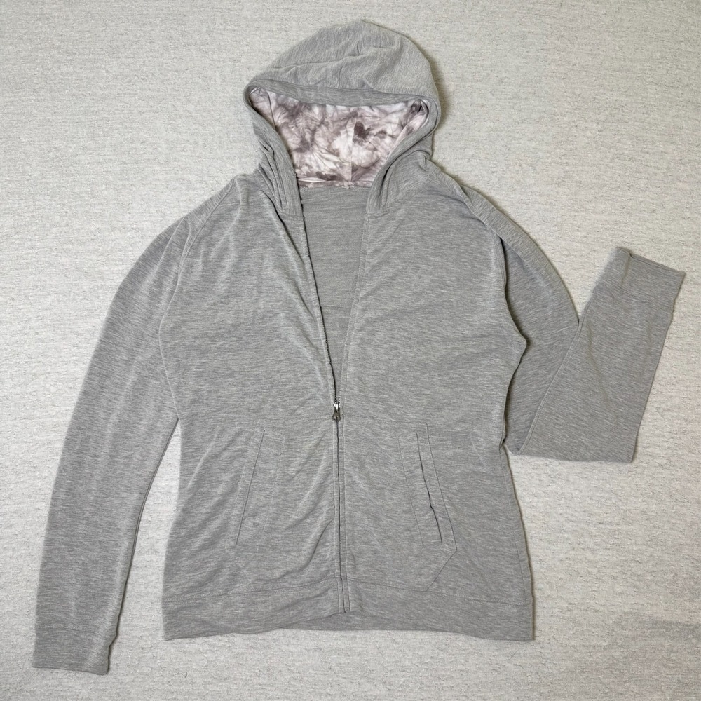Womens Hoodie Fits Medium Large Gray Full Zip Thumb Hole Tie Dye Lined Hood